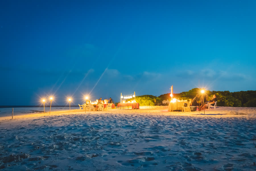 Dinner set up on the sand