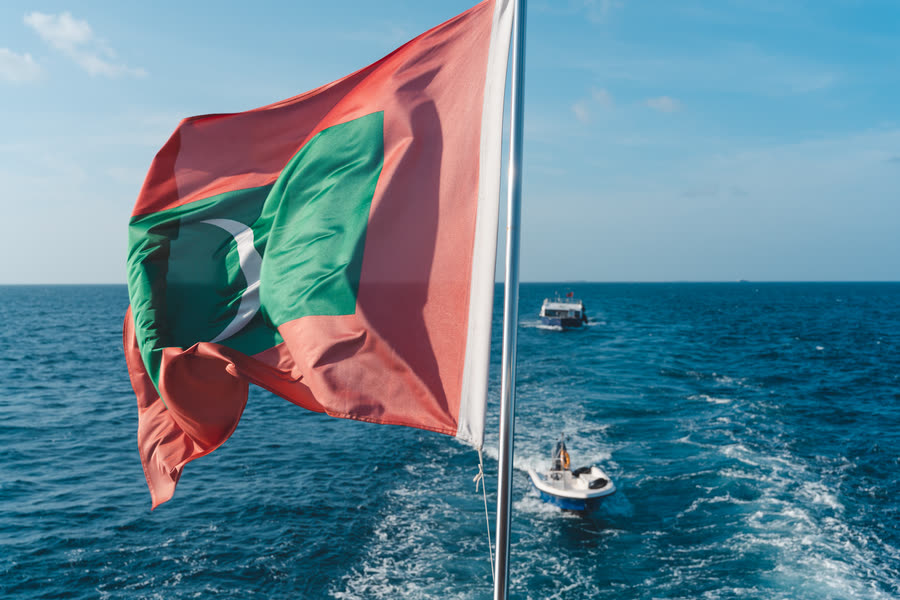 The flag, and the dhoni following